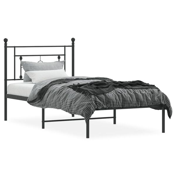 vidaXL Bedframe met hoofdbord metaal zwart 90x190 cm