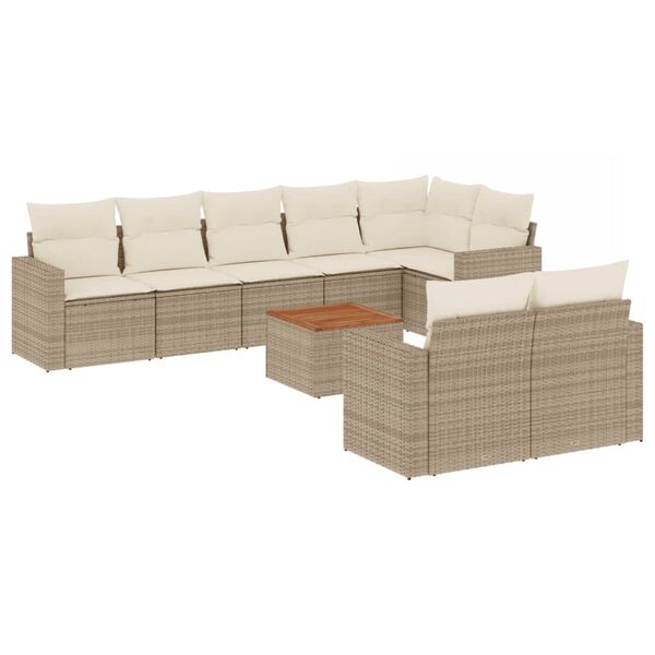 vidaXL 9-delige Loungeset met kussens poly rattan beige