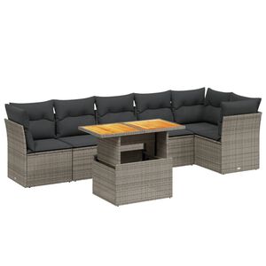 vidaXL 7-delige Loungeset met kussens poly rattan grijs