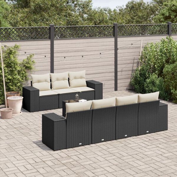 vidaXL 8-delige Loungeset met kussens poly rattan zwart