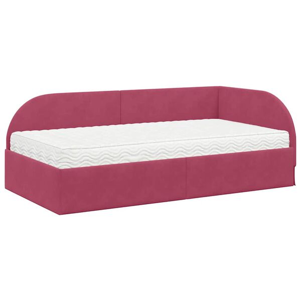 vidaXL Hoekbedframe met Matras met hoofdeinde 2 pcs Rood Fluweel