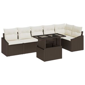 vidaXL Tuin Sofa Set met kussen met opslag 7 pcs Bruin en Cr&egrave;me