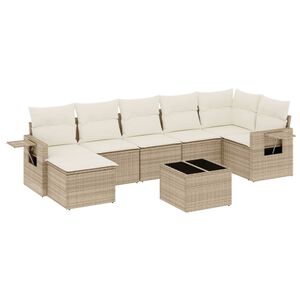 vidaXL 8-delige Loungeset met kussens poly rattan beige