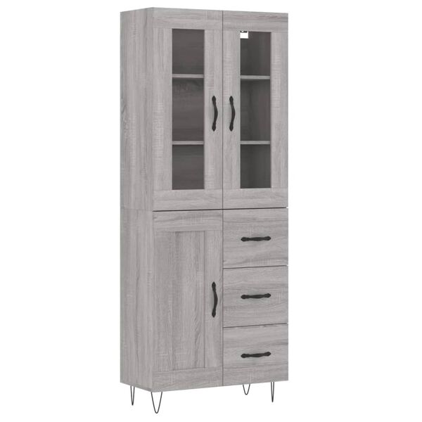 vidaXL Hoge kast 69,5x34x180 cm bewerkt hout grijs sonoma eikenkleurig