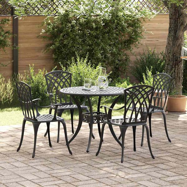 vidaXL Tuin eettafelset 5 pcs Zwart Aluminium