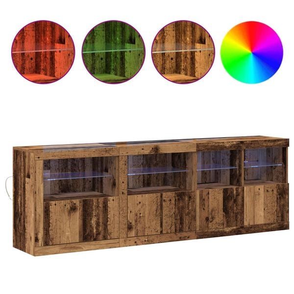 vidaXL LED Sideboard Oudhout 202 x 37 x 67 cm Bewerkt hout