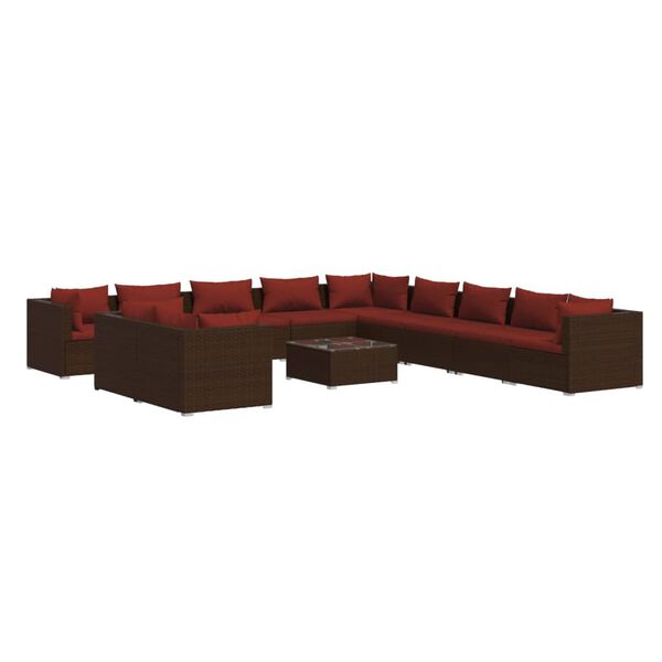 vidaXL 12-delige Loungeset met kussens poly rattan bruin