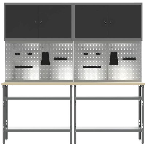 vidaXL Werkbankset met plank met opslag 8 pcs Grijs Gepoedercoat staal