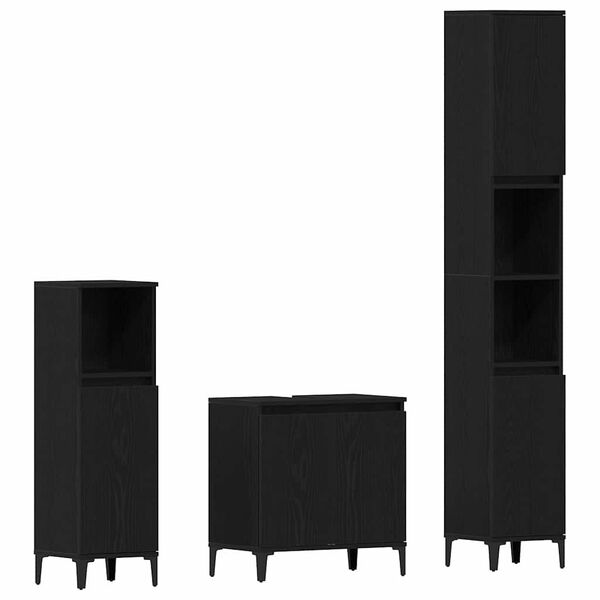 vidaXL Badkamermeubelset 3 pcs Zwart Eiken Geperst Hout en Metaal