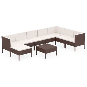 vidaXL 9-delige Loungeset met kussens poly rattan bruin