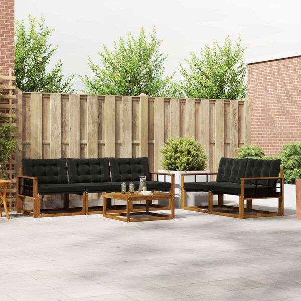 vidaXL Buiten bankenset met kussen 6 pcs Natuurlijk en Zwart
