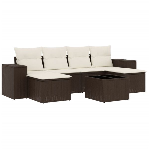 vidaXL 7-delige Loungeset met kussens poly rattan bruin