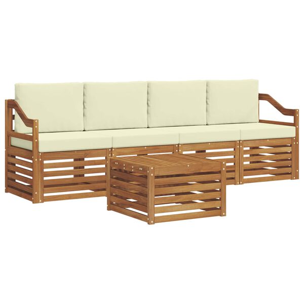 vidaXL Sofa-Sets 5 pcs Natuurlijk en Cr&egrave;me Massief Acaciahout