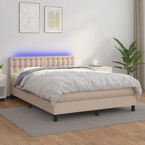 vidaXL Boxspring met matras en LED kunstleer cappuccinokleur 140x190cm