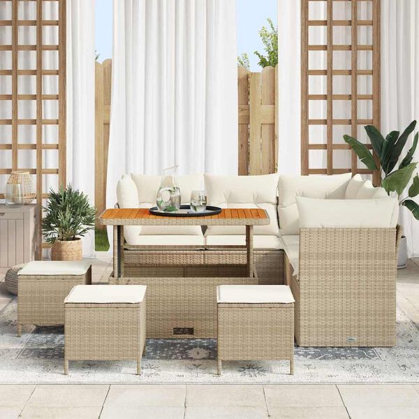vidaXL Tuin Sofa Set met kussen met opslag 9 pcs beige en cr&egrave;mekleurig