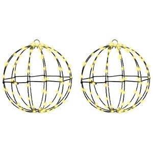 vidaXL Bal met 192 LED 2 pcs Warmwit 30 x 30 x 32 cm Metaal