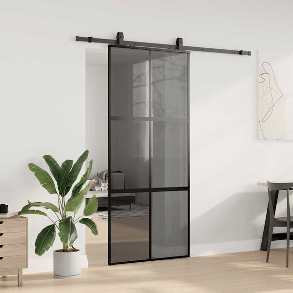 vidaXL Schuifdeur met beslagset 90x205 cm gehard glas zwart
