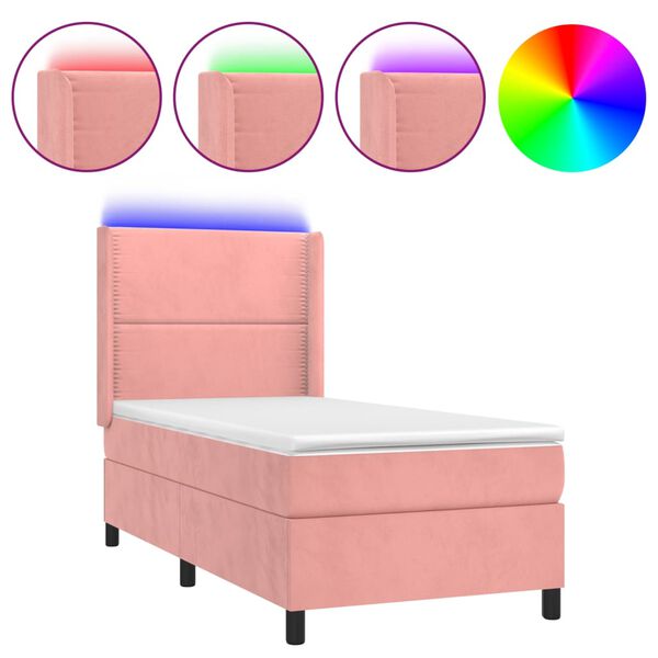 vidaXL Boxspring met matras en LED fluweel roze 100x200 cm