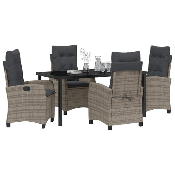 vidaXL Tuin eettafelset met kussen 5 pcs Grijs poly rattan