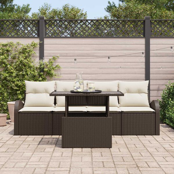 vidaXL Tuin Sofa Set met kussen met kussen 5 pcs Bruin Poly Rattan