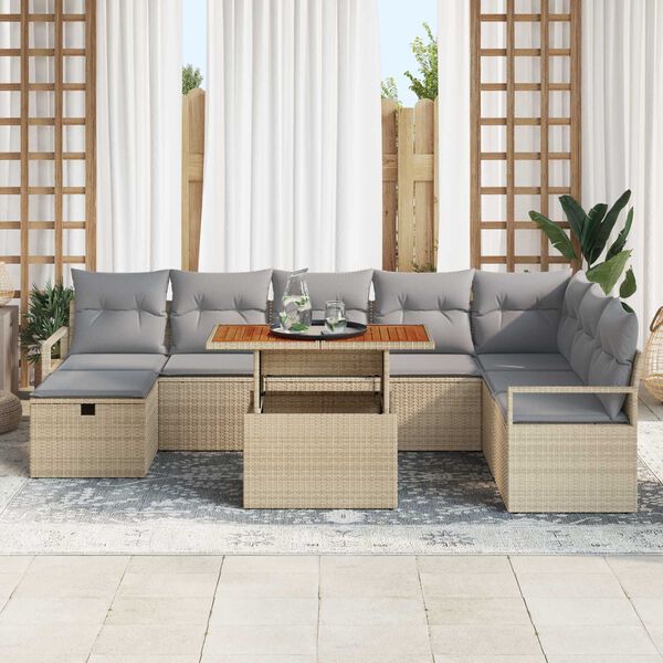 vidaXL Tuin Sofa Set met kussen met opslag 9 pcs Beige Poly riet