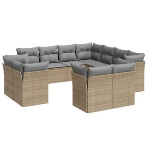 vidaXL 11-delige Tuinset met kussens poly rattan beige
