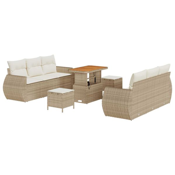 vidaXL Tuin Sofa Set met kussen met opslag 9 pcs Beige poly rattan