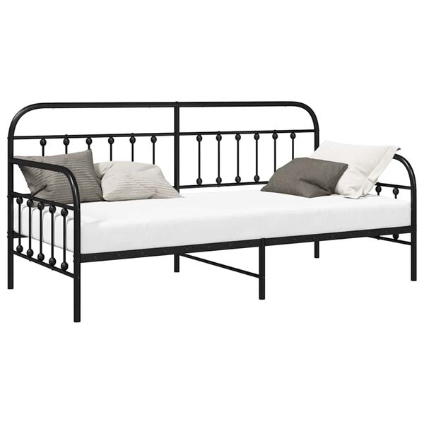 vidaXL Bedframe voor een daybed met hoofdeinde Zwart 90 x 200 cm Staal