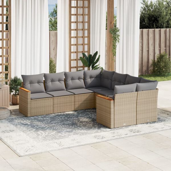 vidaXL 8-delige Loungeset met kussens poly rattan beige