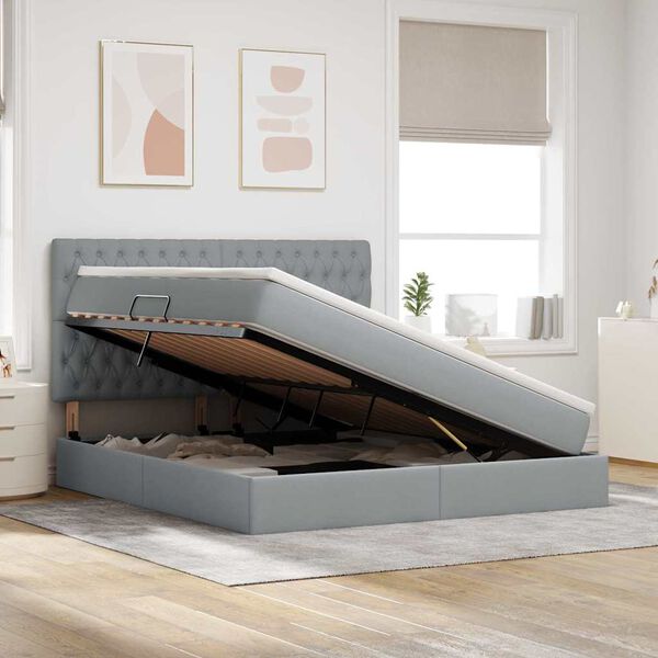 vidaXL Opbergbed met LED met matras Lichtgrijs 160 x 200 cm Polyester