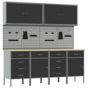 vidaXL Werk kast met lade 10 st Zwart Engineered hout en staal