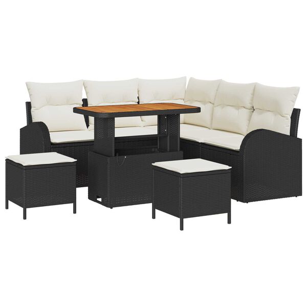 vidaXL Tuin Sofa Set met kussen met opslag 8 pcs Zwart en Cr&egrave;me