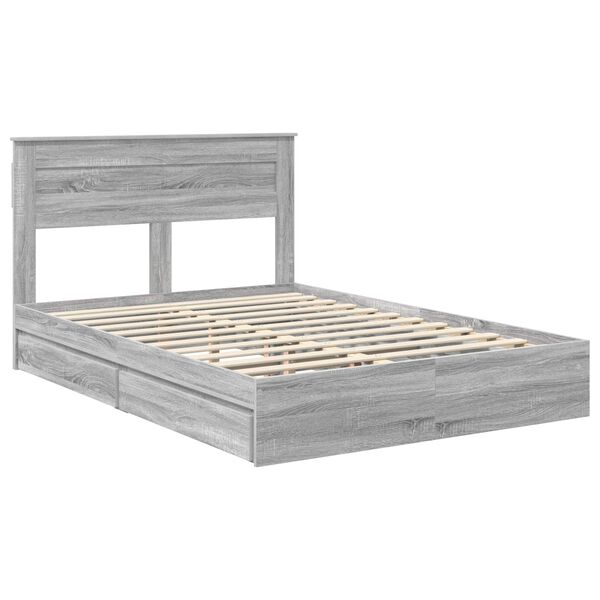 vidaXL Opslag bed met lade Grijs Sonoma 140 x 200 cm Bewerkt hout