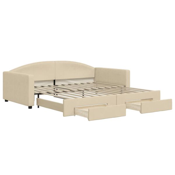 vidaXL Slaapbank met onderschuifbed en lades 100x200 cm stof crème