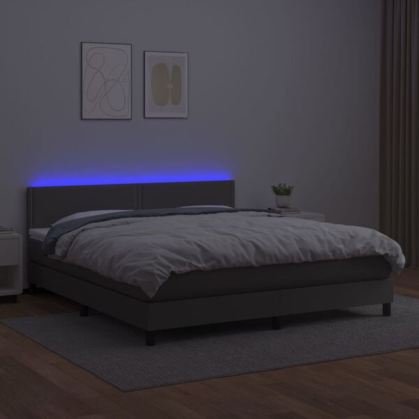 vidaXL Boxspring met matras en LED kunstleer grijs 160x200 cm