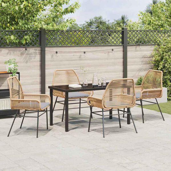 vidaXL Tuin eettafelset met kussen 5 pcs Bruin poly rattan
