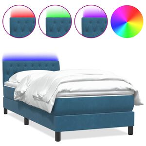 vidaXL Boxspring met matras en LED fluweel donkerblauw 80x220 cm
