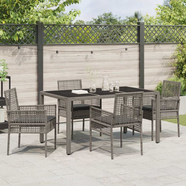 vidaXL Tuin eettafelset 5 pcs Grijs poly rattan