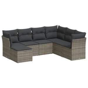 vidaXL 7-delige Loungeset met kussens poly rattan grijs