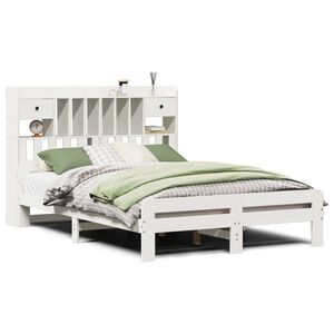 vidaXL Bed met boekenkast zonder matras grenenhout wit 140x190 cm
