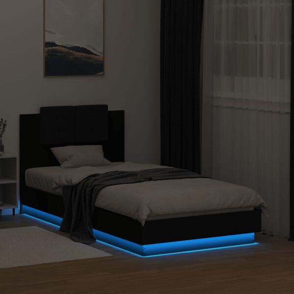 vidaXL Bedframe met hoofdbord en LED-verlichting zwart 75x190 cm