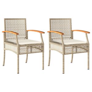 vidaXL Tuinstoelen 2 st met kussens poly rattan en acaciahout beige