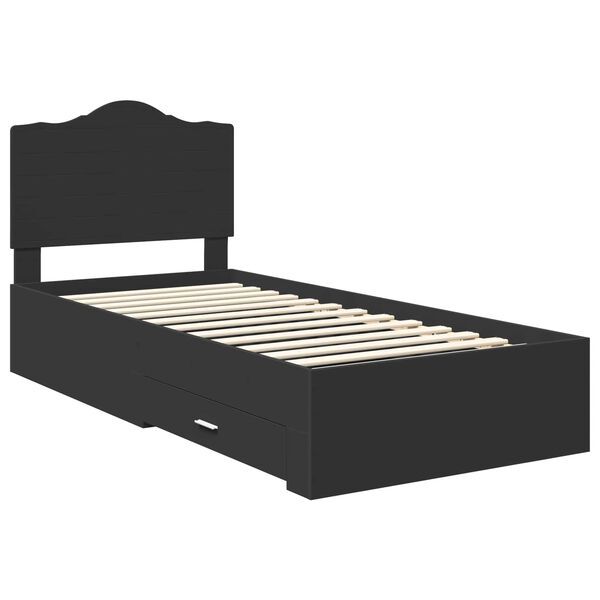 vidaXL Bedframe met hoofdeinde met lade Zwart 75 x 190 cm Bewerkt hout