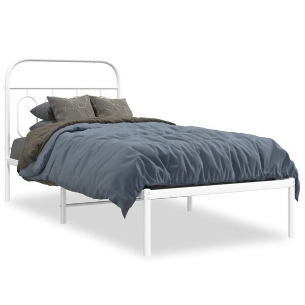 vidaXL Bedframe met hoofdbord metaal wit 90x200 cm