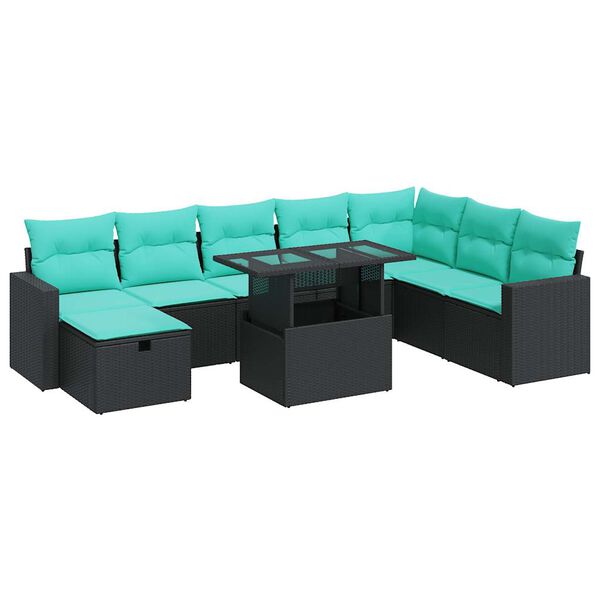 vidaXL 9-delige Loungeset met kussens poly rattan acacia grijs