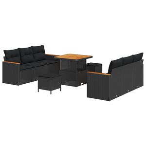vidaXL Tuinbankenset 9 pcs Zwart poly rattan