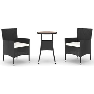 vidaXL 3-delige Bistroset met kussens poly rattan zwart