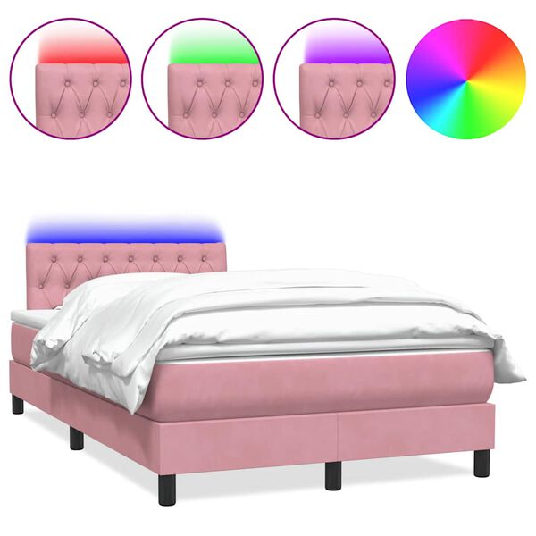 vidaXL Boxspring met matras en LED fluweel roze 120x220 cm