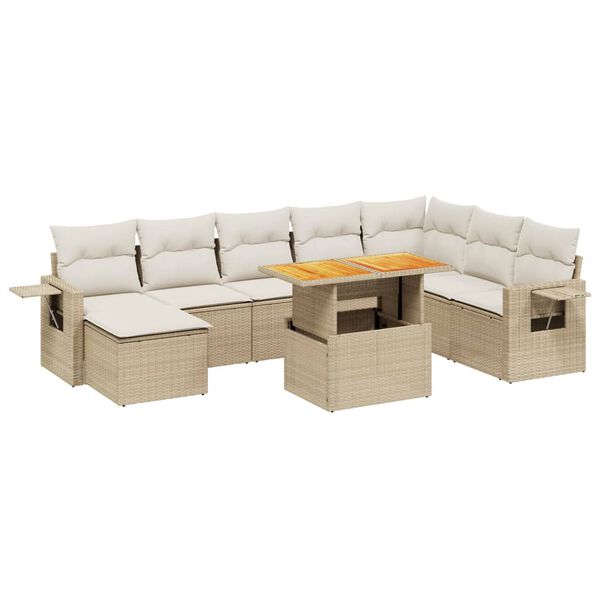 vidaXL 9-delige Loungeset met kussens poly rattan beige