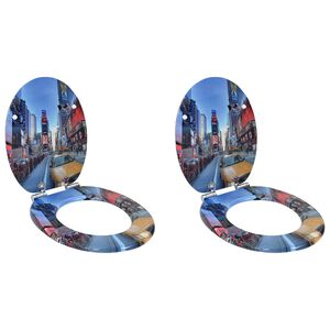 vidaXL Toiletbrillen 2 st met soft-close deksels MDF New York ontwerp